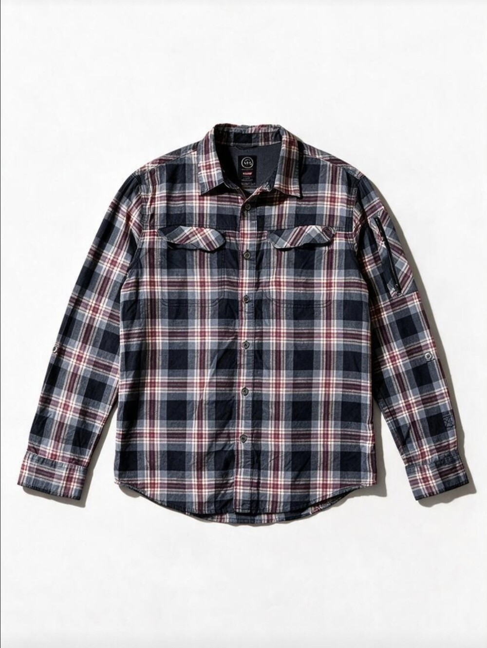 Wrangler ATG Men's Large Plaid Outdoor Hiking Shirt Long Sleeve Red Gray